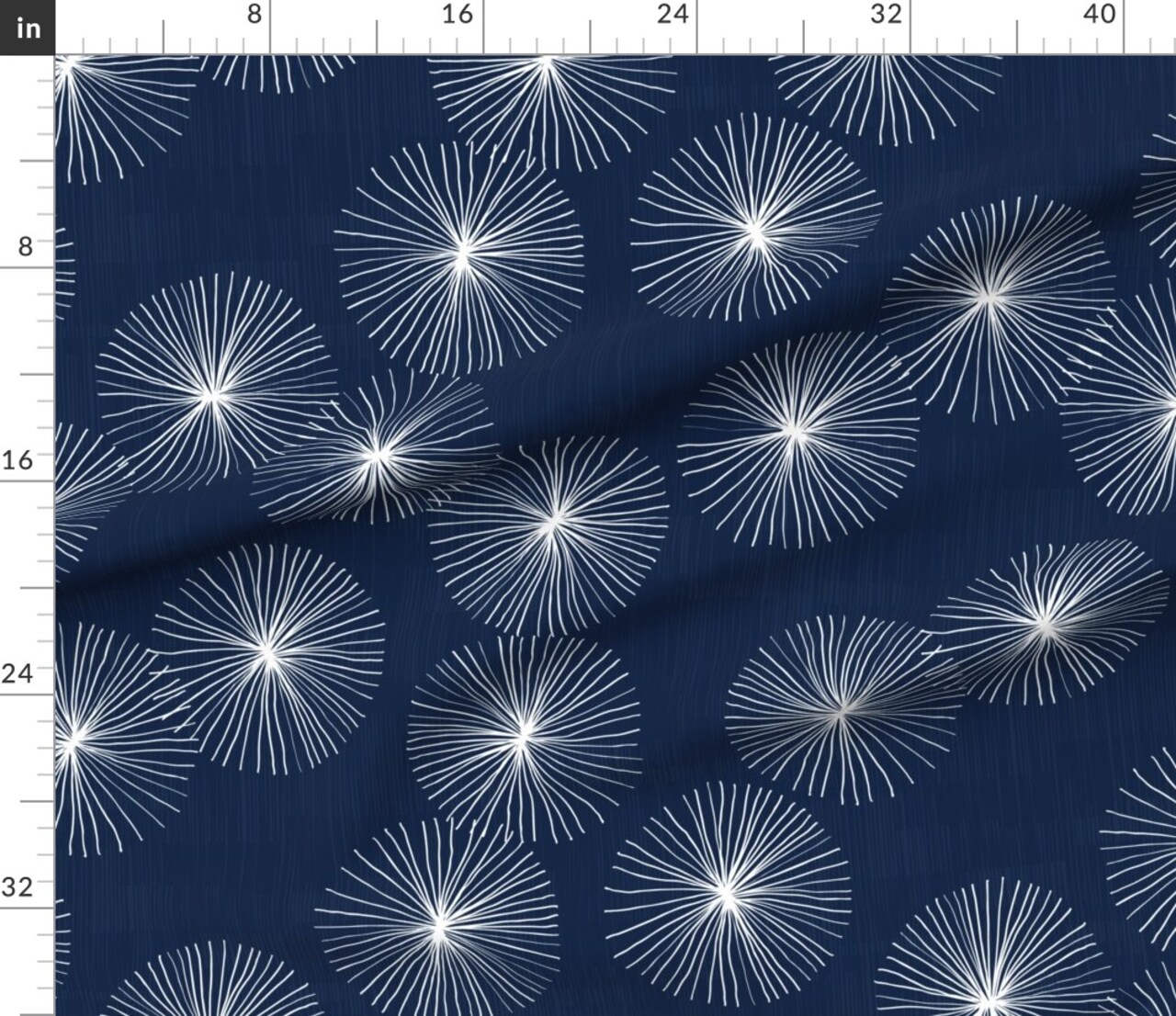 Mid Century Modern Circle Snowflake Chinoiserie Minimalist Mod Geo Dandelion White Blue Navy Flower Custom Printed Fabric by Spoonflower Various Fabrics by the Yard or Fat Quarter